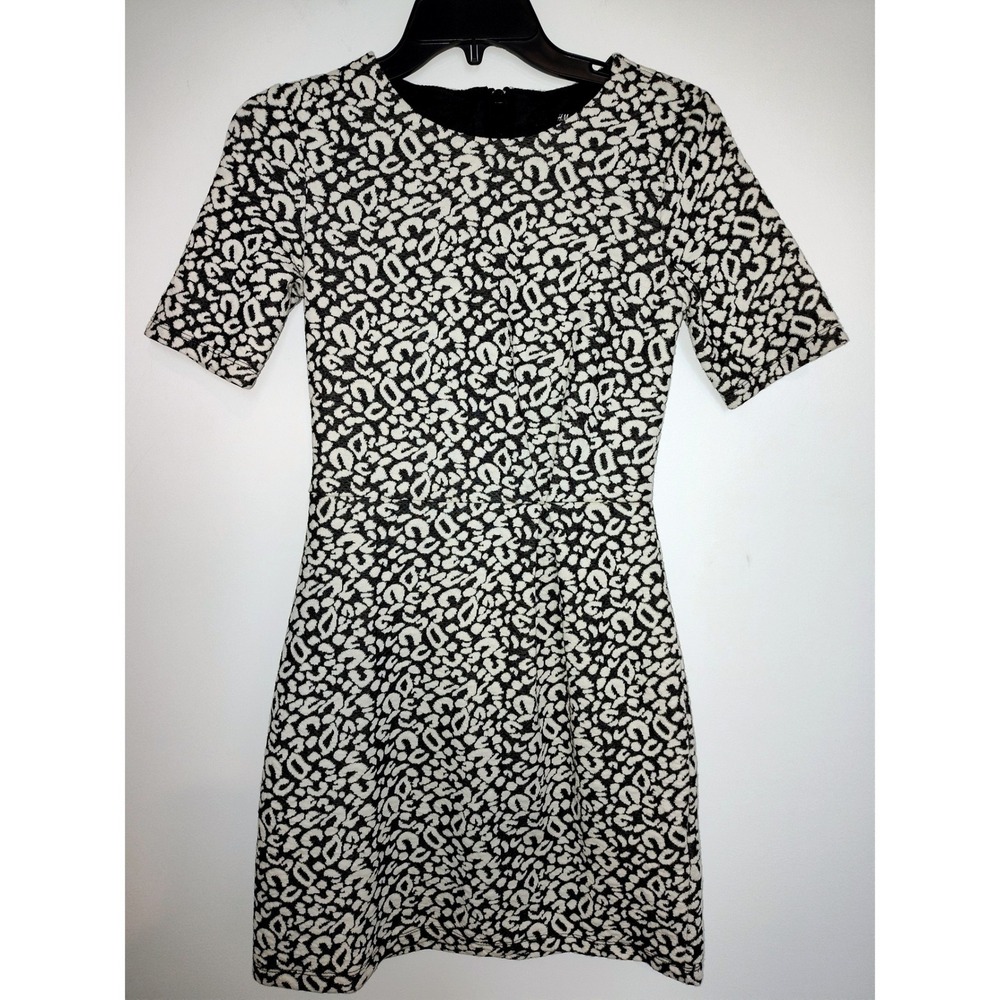 HM Womens Leopard Print Mini Dress Black White Short Sleeve Size 4 0246563